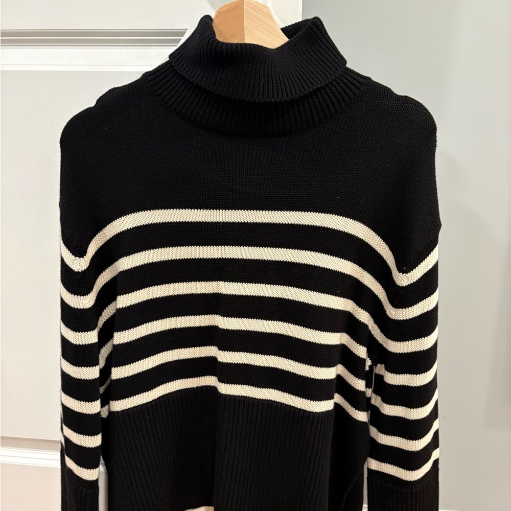 GAP Black and Cream Striped Turtleneck Sweater